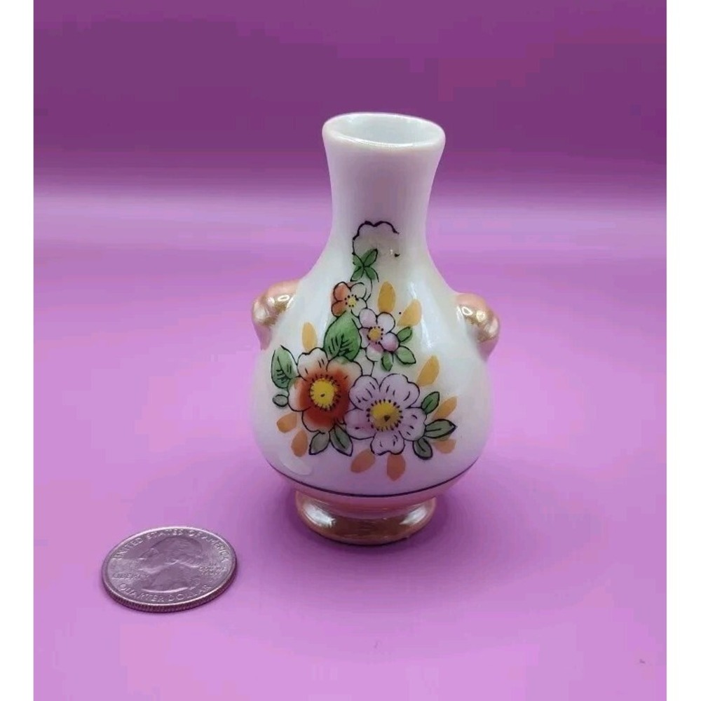 Lusterware Bud Vase Made In Japan Miniature Hand Painted  3 Inches Orange Cream